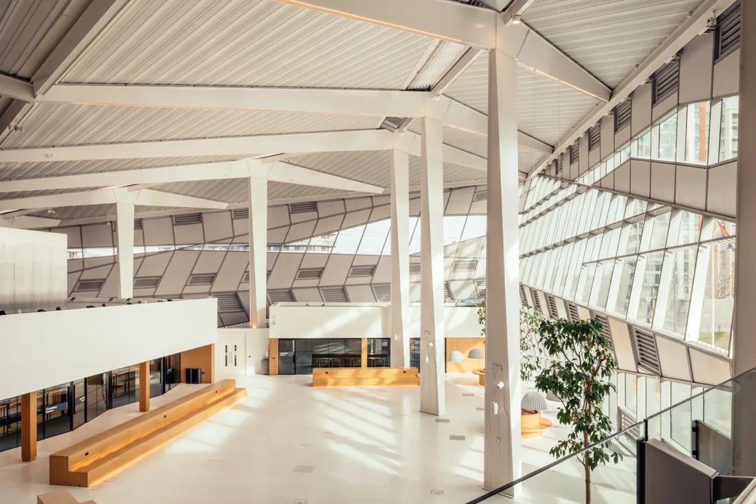 City Hall's atrium, with its timber steps and daylight